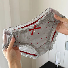 Cute Lace Underwear Women Girl Gauze High Waist Mesh Breathable Underwear with Bow Tie Cotton Comfortable Briefs Underpants