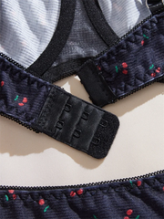 Lingerie Cute Cherry Print Bra Panty Sets Girl Beautiful Bow Sexy Lingerie Three-Point Underwear Intimate Sexy Female Lingerie