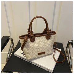 תיק כתף קש קלוע לנשים לחופשת קיץ וחוף הים, בעיצוב פשוט ליום-יום, תיק דלי קטן לנשים, מתאים לנסיעות, תיק קרוסבודי