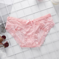 Ultra-thin Women's Underwear Sexy Lace Panties Women's Summer Pure Cotton Briefs Non-marking Mesh Low Waist Large Size Girl Bow