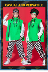Kid Hip Hop Clothing Sleeveless Jacket Top Streetwear Checkered Tactical Cargo Jogger Pants for Girls Boys Dance Costume Clothes