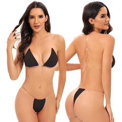 Ultralight bikini sheer strap sexy open back ladies swimsuit bra pad beach pool party swimwear