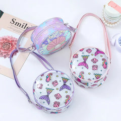 Kids Accessories Summer Lovely Kids Girls Sequin Crossbody Bag 3 Colors Cartoon Printed Round Shoulder Bag with Adjustable Strap