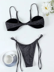 Miyouj New Two Piece Suit Solid Color Swimwear Shiny Swimsuit Women's Sexy Bikini Sets Push Up Beachwear Bandage Bathing Suits