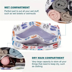 Beach Tote Bag Women Foldable Travel Bag with Anti-Sand Pocket Lightweight Storage Bag for Gym/Shopping Packable in Carry-On