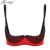 Womens Sexy Contrast Lingerie Half Cup Lace Push Up Balconette Bra Tops Adjustable Spaghetti Straps Underwire Bralette Underwear