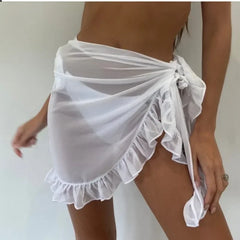 Beachwear Wraps Bikini Cover Ups Tassel Dress Bikini Summer Mesh Mini Ruffle Skirt for Women Candy Bathing Skirt Girls Swimsuit