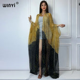 2023 WINYI Europe kimono Women Cardigan stitch kaftan Cocktail sexcy Boho Beach Cover up caftan African Holiday long Sleeve Robe