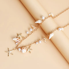 Boho-Sommer-Strand-Muschel-Taillenkette mit Imitationsperle, Seestern- und Muschelanhänger für Damen – Modeschmuck-Accessoires