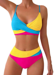 Circyy Badeanzug Damen Kontrastfarbener Badeanzug mit Schlitz, Neckholder, gekreuzte Träger, hochtaillierter Zweiteiler, Sommer 2025 Neu