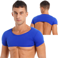 Herren Sport Fitness Top Atmungsaktives Stretch Mini Short Crop Top Party Club Tanz T-Shirt Casual Unifarben Bodybuilding Tops