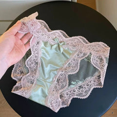 Sexy Damen-Spitzenhöschen, Unterwäsche aus Satin-Mesh, tief sitzende, hohle Slips, Tanga