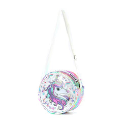 Kids Accessories Summer Lovely Kids Girls Sequin Crossbody Bag 3 Colors Cartoon Printed Round Shoulder Bag with Adjustable Strap