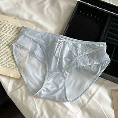 1/5pcs Women Ruffle Edge Sexy Lace Satin Transparent Underwear Thin Breathable High Elasticity Low Waist Seamless Panties Breifs
