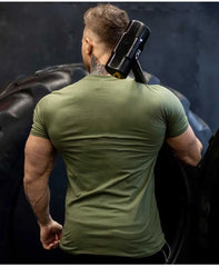 Men's Gym Fitness Clothing Man Cotton Sports Short Sleeve T-shirt Running Training Slim Printed Shirt Sweatshirt Casual Tops