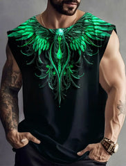 Neue Herren-Fitnessbekleidung von Four Seasons: Schlichtes, atmungsaktives, ärmelloses Unterhemd mit großem Sportprint und schnelltrocknender Farbe.