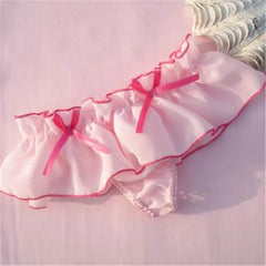 Women Sweet Cute Bow Lingerie Lady Sexy T-Back Thong Lace Ruffled Knickers Soft Panties Female Low Rise Lingerie Girl Underpants
