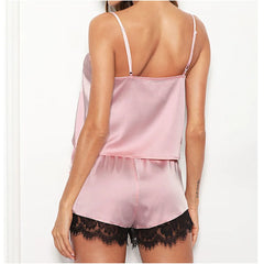 Sleepwear Hollow Out Women Lace Satin Pajamas Set Nightwear Vest Top Shorts Pajama Satin Silk Camisole Underwear Нижнее Белье