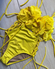 2025 New Summer New Sexy Petal Push Up Backless Bikini Set Women Fashion Flower Ruffles Bikini Lady Solid Beachwear Bathing Suit