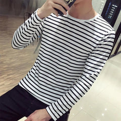 Striped T-shirt Men Long Sleeve Pullover Trendy Black White Striped Tops for Men Harajuku Casual Base Shirt Undershirt