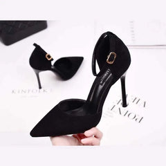 Spring and Autumn High Heel Women 2024 New Versatile Thin Heel Professional L Pointed Black Buckle Strap Single Shoe Women