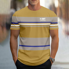Fashion Stripe Printed Short Sleeve Clothing 2025 Casual Men's T-shirt Apparel Simple Loose Male Tees Top Soft Breathable Menswe