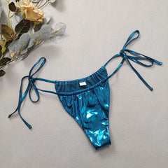 Gem Blue Glossy Bikini 2024 Damenbekleidung Badeanzug Sommer Strandurlaub Outfits String Badeanzug Bandeau Rückenfrei Bademode