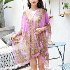 Chiffonbluse für Damen, modischer Schal, bedruckter Sonnenschutzschal, Strandschal, weiches, lockeres Bikini-Überwurf-Top.