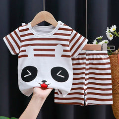 Kinderkleidungsset für Babys (Jungen/Mädchen): T-Shirt + Shorts, Sommerkleidung aus Baumwolle, lässiger Cartoon-Trainingsanzug für Jungen, Kinder-Babykleidungsset