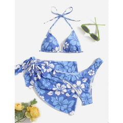 Floral Pattern Micro Bikini Swimsuit Women Sexy Lace Up Triangle Bikini Set Skirt Cover Up Summer 2025 New Beach Bikinis 3 Piece