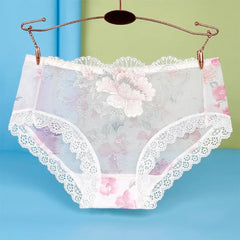Women Sexy Lace Seamless Underwear Ladies Print Embroidery Underpant Transparent Briefs Panties Plus Size