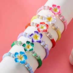 צמידי הוואי לנשים בוהמי ארוג פרח טרופי צמידי פרחים בעבודת יד צמה קיץ חוף בנות תכשיטי אביזרים