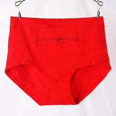 Women Underwear Anti-theft Zipper Pocket High Waist Stretch Breathable Cotton Middle-aged Mom Grandma Brief Panties Underpants