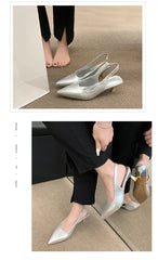 Fashion Female Shoes 2025 New Women's Pumps Solid Color Simple Mid Heel Shoes Sexy Pointed Toe Slingback Elegant Dress Shoes