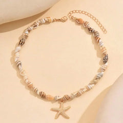 בוהמי חוף צדף קונכייה חרוזים שרשרת לנשים קיץ אוקיינוס סגנון צדף כוכב ים תליון קולר חופשה מסיבת תכשיטים