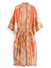 Bohemian Printed Bikini Cover-ups Green Tunic Long Kimono Cardigan Plus Size 2023 Women Beach Wear Swim Suit Cover Up A155