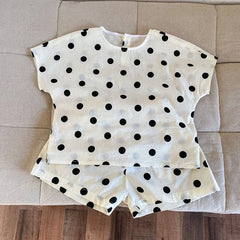 Trendy Children's Summer Clothing Boy's Casual Polka Dot T-shirt Set Girl's Sweet Dress Sibling Outfits Kid's Tee & Shorts Suit