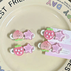 Women's Hair Accessories Kawaii Pink Hairpin Star Peach Strawberry Sweet Girls Bangs Clip Side