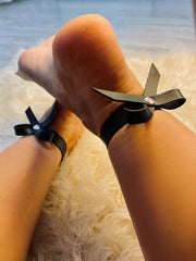 Sexy Leder-Fußkettchen für Damen, Leder-Fußkettchen, Fußkettchen mit Schleife, Handschellen, Fetischkleidung, exotische Accessoires
