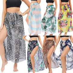 Women Long Print Sarongs Swimsuit Coverups Beach Bikini Wrap Sheer Long Skirt Chiffon Scarf Cover Ups for Swimwear