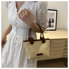 תיק כתף קש קלוע לנשים לחופשת קיץ וחוף הים, בעיצוב פשוט ליום-יום, תיק דלי קטן לנשים, מתאים לנסיעות, תיק קרוסבודי