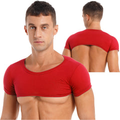 Herren Sport Fitness Top Atmungsaktives Stretch Mini Short Crop Top Party Club Tanz T-Shirt Casual Unifarben Bodybuilding Tops