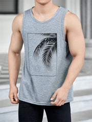 2024 Men's Summer O-neck Vest Breathable Coconut Leaf Print Sports Fitness Vest Quick Dry Hawaiian Sleeveless Vest For Men