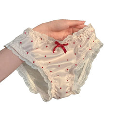 Cute Lace Underwear Women Girl Gauze High Waist Mesh Breathable Underwear with Bow Tie Cotton Comfortable Briefs Underpants