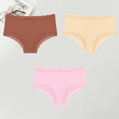 3PCS Women Cotton Lace Underwear Sexy Breathable Solid Panties S-XXL Low-Waist Seamless Briefs Girls Sports Soft Lingerie New