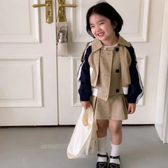 Children Clothing Set Girls Korean Style 2024 New Fashionable Spring and Autumn Suits Girls Baby Coat Short Skirt Two Piece Set