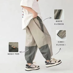 2024 New Boy Pants Korean High Street Fashion Trousers Color Block Thin Sports Pants Casual Children's Clothing Kids Sweatpants