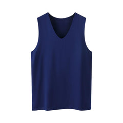 Male Summer Ice Silk T-Shirts Sleeveless V-Neck Vest Tank Top Breathable Cool Sports Undershirt Casual Gyms Running Vest M-5XL