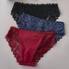 3PCS/Set Luxury Floral Embroidery Lace Panties Women Briefs Sexy Hollow Lingerie Female Underwear Ladies Breathable Underpants