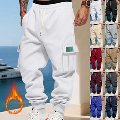 Men's Plush Thick Heavyweight American Workwear Sweatpants with Multiple Pockets Outdoor Jogging Pants Loose Casual Sports Pants